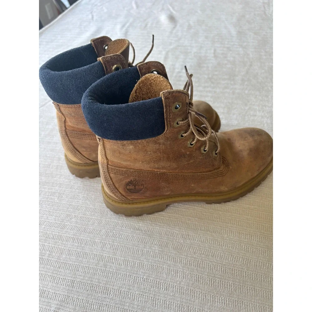 Timberland 6 Inch Premium Leather Waterproof Boots Brown Navy 7.5‎ M A1964
